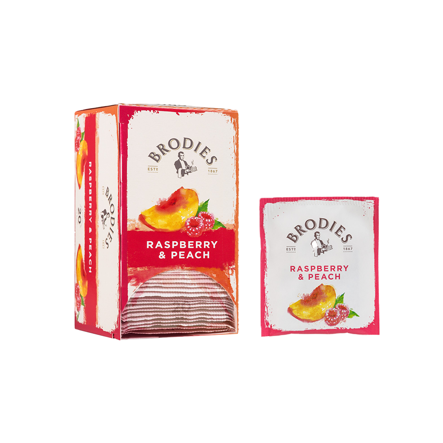 Produktbild: Brodies Tee Himbeere & Pfirsich, Teebeutel, Karton mit 20 Teebeuteln