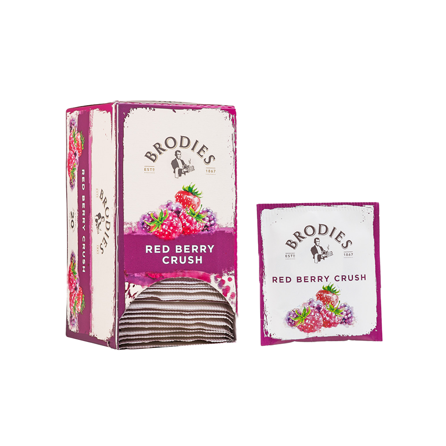 Produktbild: Brodies Tee Red Berry Crush, Teebeutel, Karton mit 20 Teebeuteln